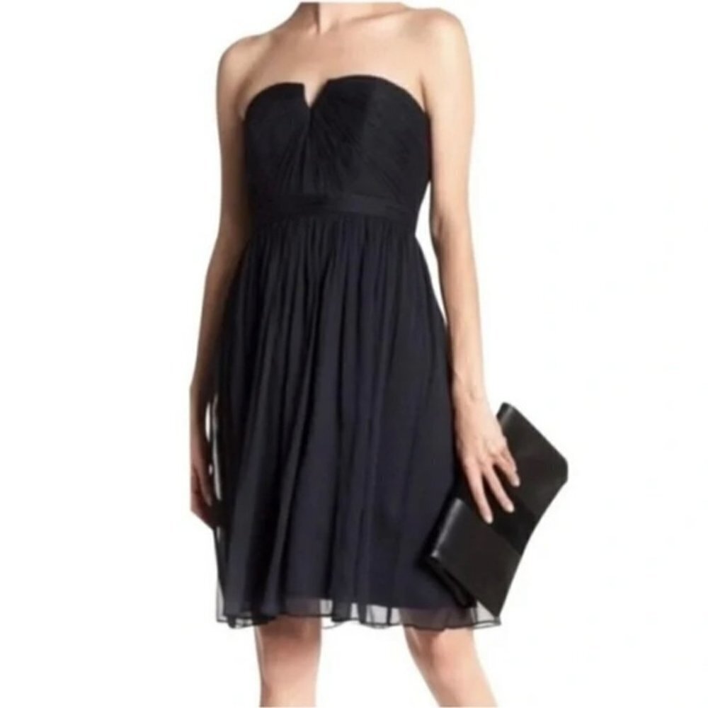 J. Crew Black Nadia Silk Chiffon Pleated Mini Dress US 8